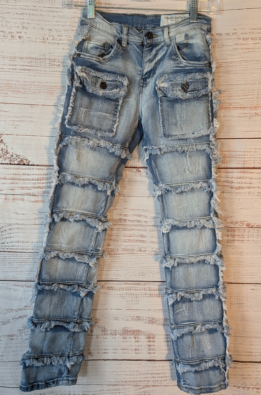 FWRD Denim New York Womens Size 10 Jeans Frayed Fringe Tiered Cargo Y2K Festival